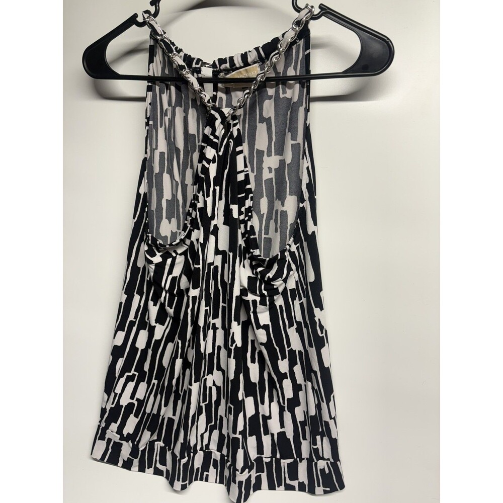 Michael Kors Womens Medium Tank Top Geometric Shapes Size L Black White Chain